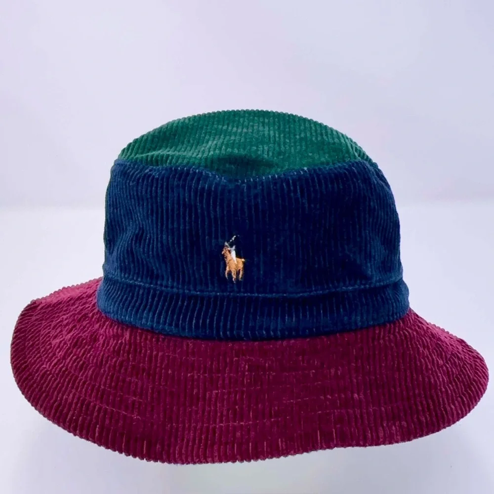 Ralph Lauren Baby Colorblock Corduroy Bucket Hat 12-24M Pony Logo Green Navy Red